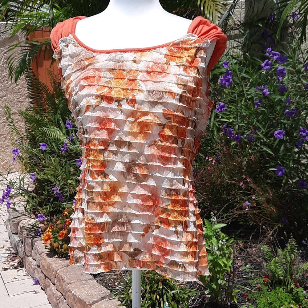 AGB Floral Design Ruffle Tank Top  Size  XL